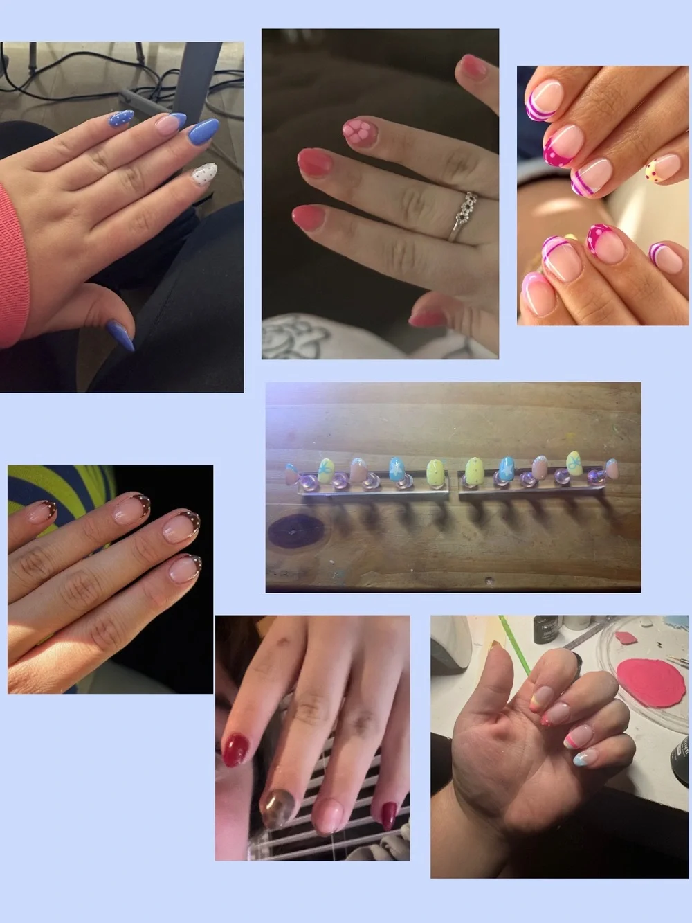 Custom Press-On Nail Set - Blue Polka Dots on Yellow Base